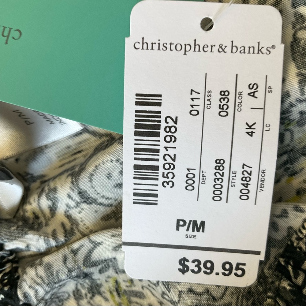 New Christopher & Banks Paisley Print Skirt Black White Chartreuse New With Tags - Picture 8 of 10